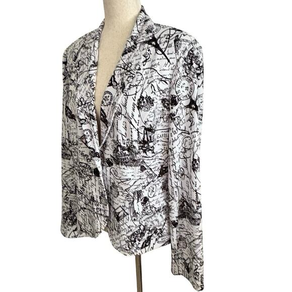 Joseph Ribkoff Statement City Print Blazer Jacket Black White Women’s Size 12 - Picture 3 of 9